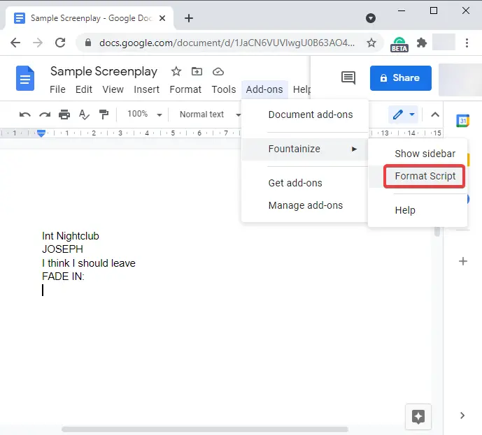 How to write a Screenplay in Google Docs