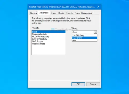 How to change Wi-Fi band from 2.4 GHz to 5 GHz in Windows 11/10