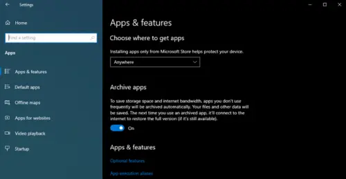 How to Enable or Disable Archive Apps feature in Windows 11/10