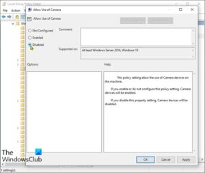 How to disable Camera using Group Policy or Registry Editor