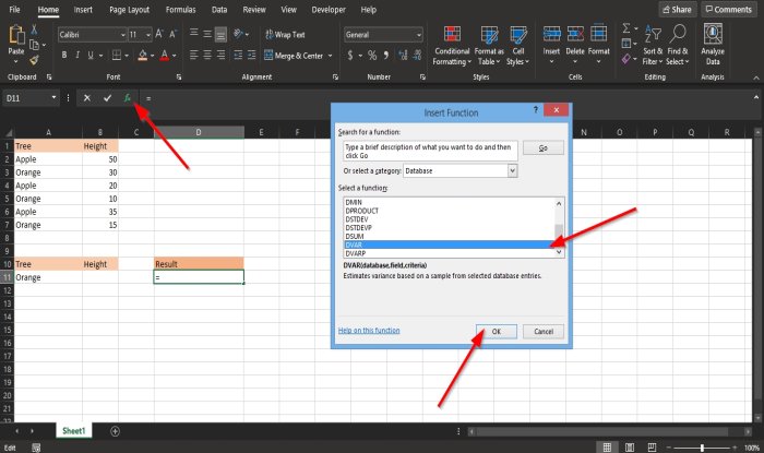 How to use the DVAR function in Excel