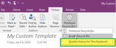 OneNote Recycle Bin is greyed out