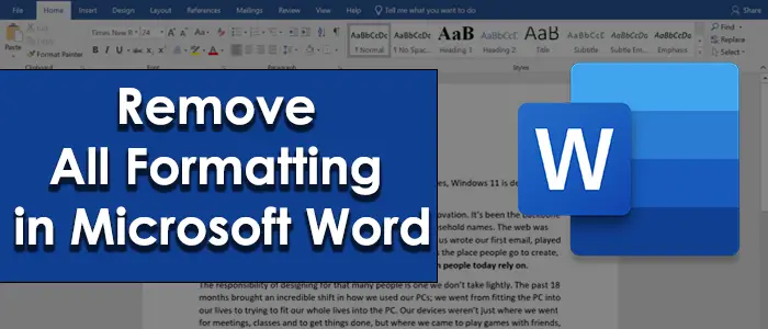 How To Clear Or Remove All Formatting In Word In A Single Click