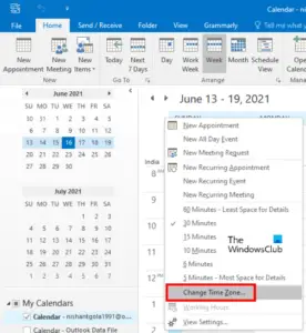 How to display two Time Zones in Outlook Calendar
