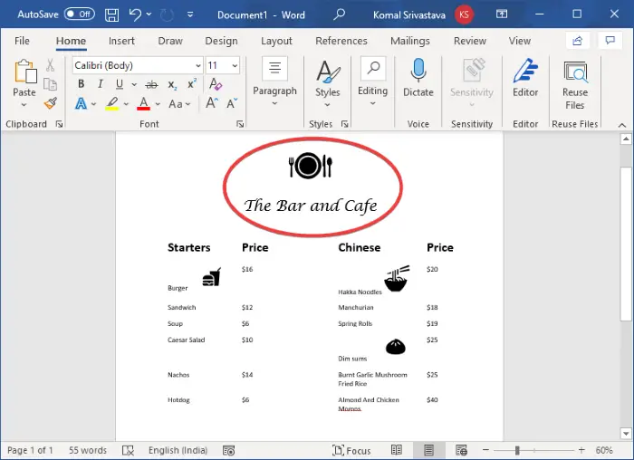 How To Create A Restaurant Menu In Word