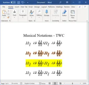 insert music font in word 2019