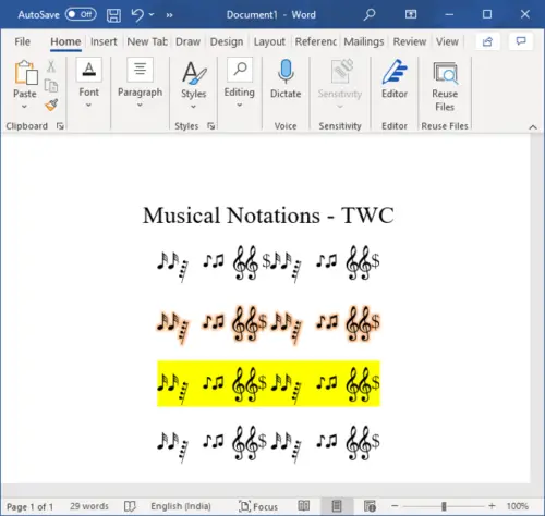 How To Insert Music Notes In Word Document