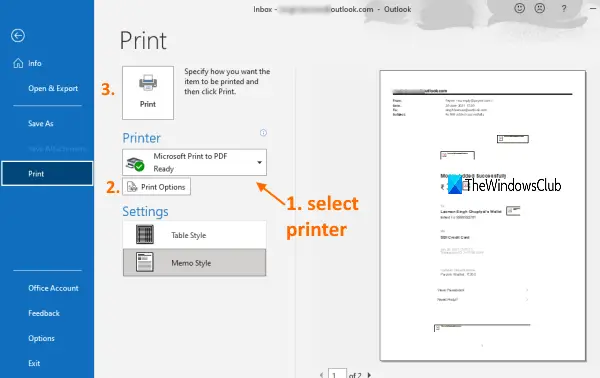 print email using outlook