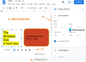 insert text box behind google docs