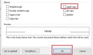 how to take off small caps in word