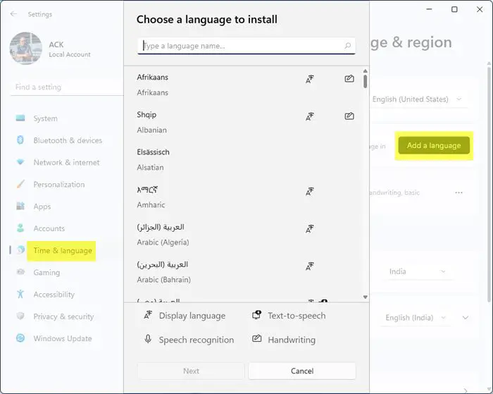 Add or Install Language on Windows 11