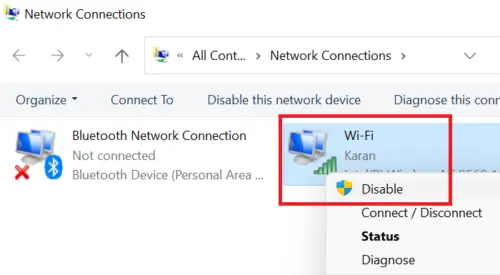 Enable Or Disable Wi-Fi And Ethernet Adapter On Windows 11