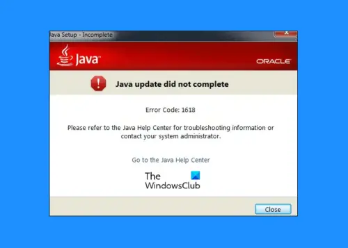 error code 1618 java install did not complete