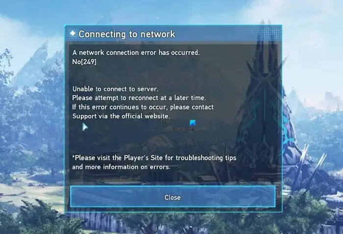 Phantasy Star Online Error Code 249