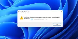 VPN connection failed due to unsuccessful domain name resolution