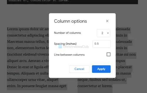 How to make columns in Google Docs