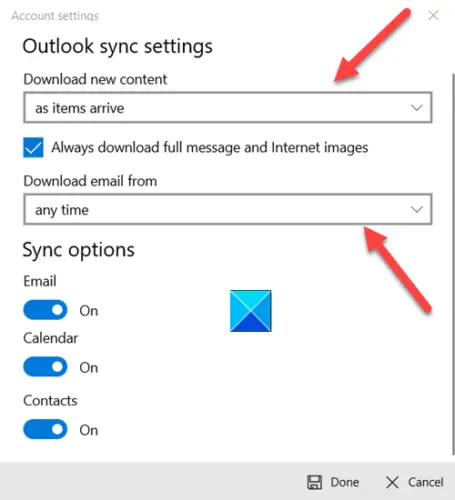 Sync setting