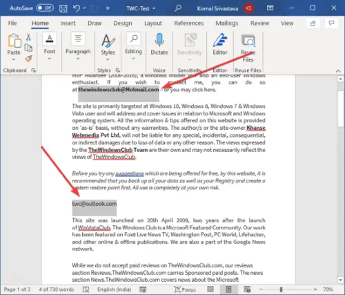 How to extract Email Addresses from Word document