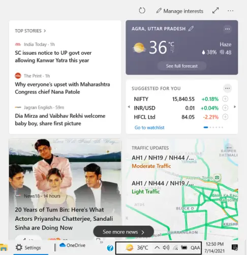 taskbar widget for the weather channel for windows 10