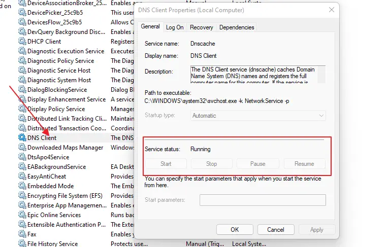 DNS Client Operations Disabled