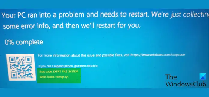 EXFAT FILE SYSTEM (volmgr.sys) Blue Screen