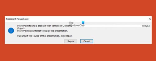 Powerpoint found a problem with content in ошибка