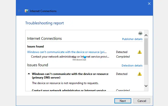 Windows Can’t Communicate With the Device or Resource (Primary DNS Server)