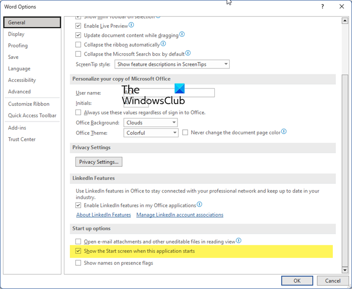 Disable Splash Screen & Start Screen in Word, Excel, PowerPoint