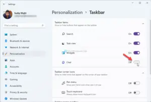 How to hide or remove Chat icon from Taskbar on Windows 11