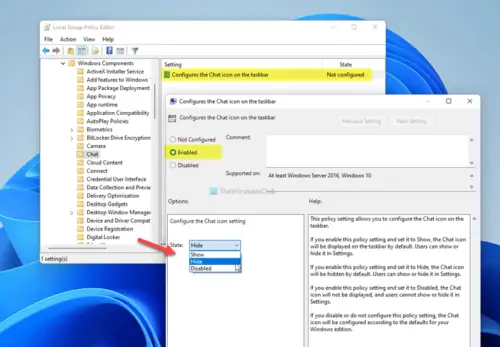 How to hide or remove Chat icon from Taskbar on Windows 11