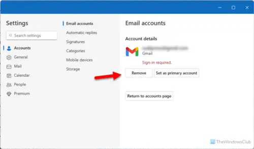 How to sign out of email account in Outlook app in Windows 11