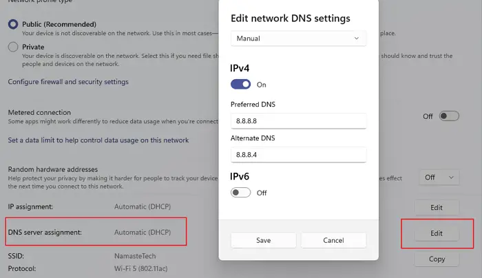 Change DNS Server Google