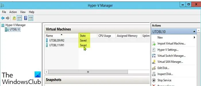 Hyper-V Virtual Machine stuck in Saved State