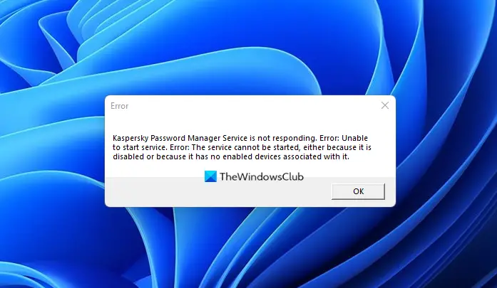 Kaspersky Password Manager Service is not responding