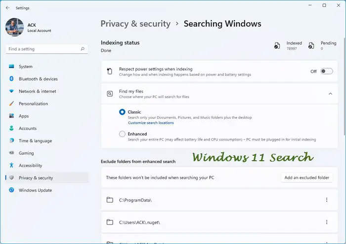 Configure Indexing Options & Settings for Windows 11 Search