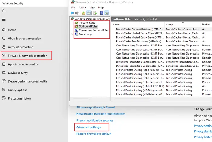 Windows Firewall Settings Inbound outbound