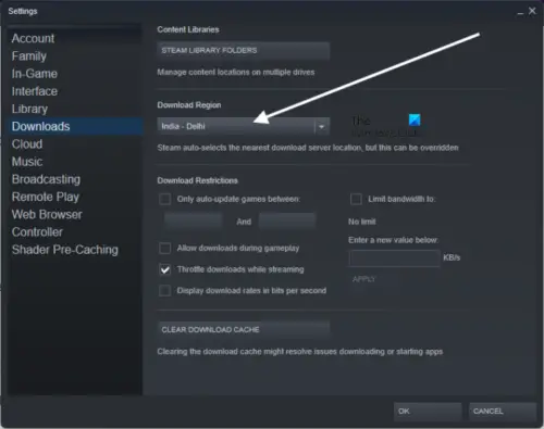 Steam download stuck, not showing progress or keeps restarting