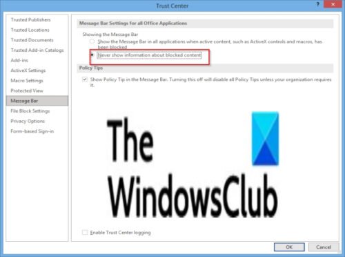 How To Enable And Disable Security Alerts On The Message Bar In Office