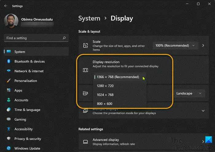 How to change Screen Resolution in Windows 11