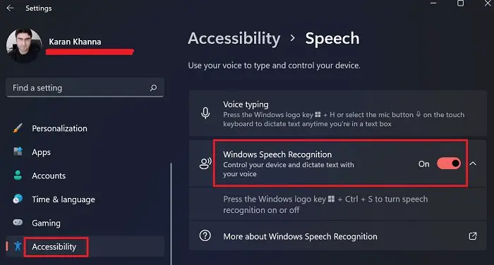 Disable Speech Recognition in Windows 11