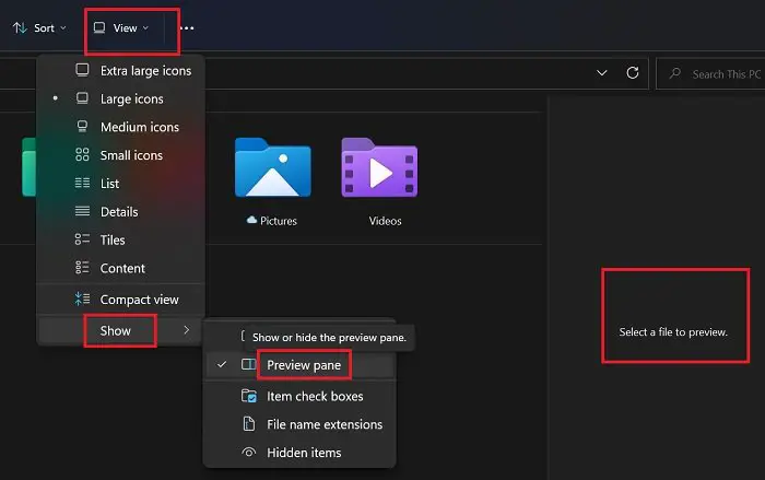 How to show the Preview Pane for File Explorer in Windows 11