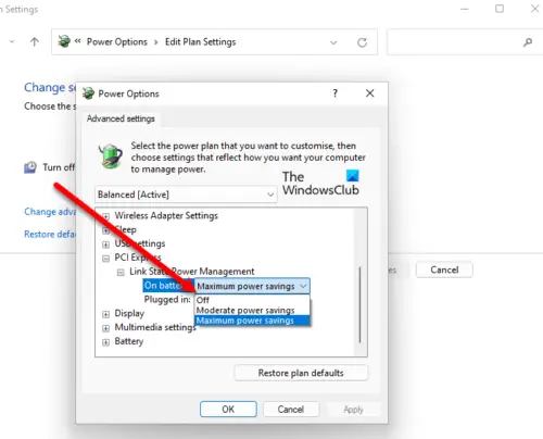 Turn Link State Power Management On or Off in Windows 11