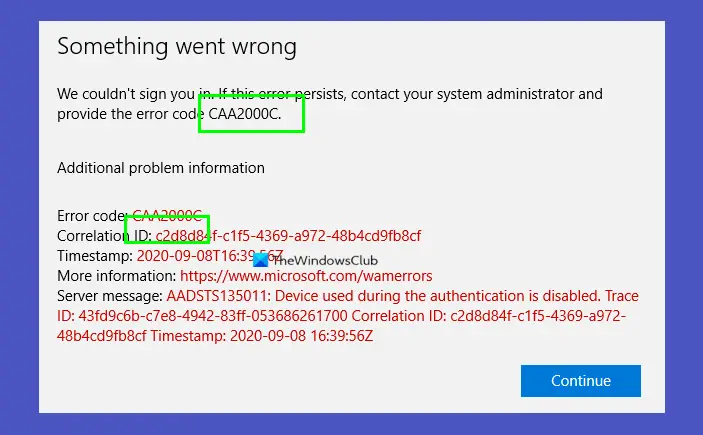 Microsoft Teams error CAA20003 or CAA2000C