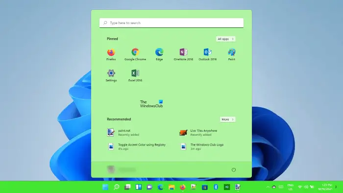 How to turn Accent Color on or off for Start Menu and Taskbar in Windows 11