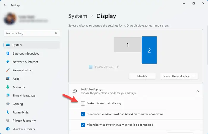 How to change Primary and Secondary monitor on Windows 11