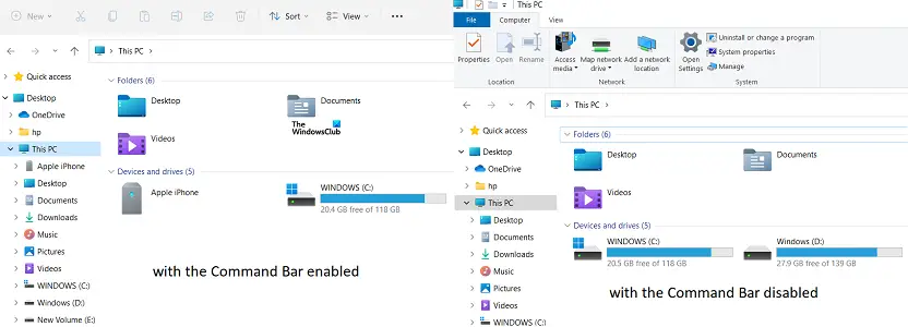 Disable Explorer Command Bar in Windows 11