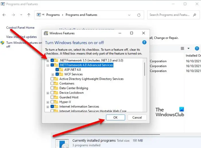 Enable .NET Framework 2.0 and .NET Framework 3.5 in Windows 11