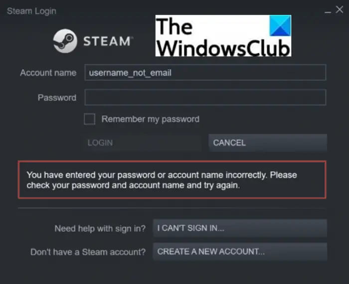 The account name or password