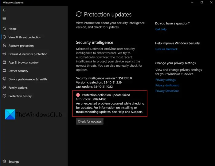 Error 8024402f, Protection definition update failed on Windows 11