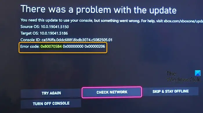 Xbox Error 0x800705B4, 0x00000000, 0x00000206 after console, game, or app update